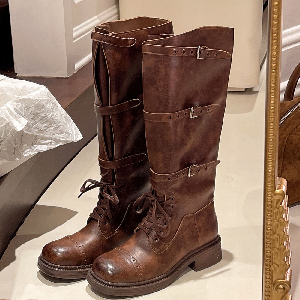 Pipe Bending Spring - Women's Knee High Boots Vintage Belt